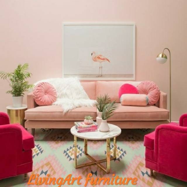 Sofa 2 seat pink || spfa bagus sofa tamu