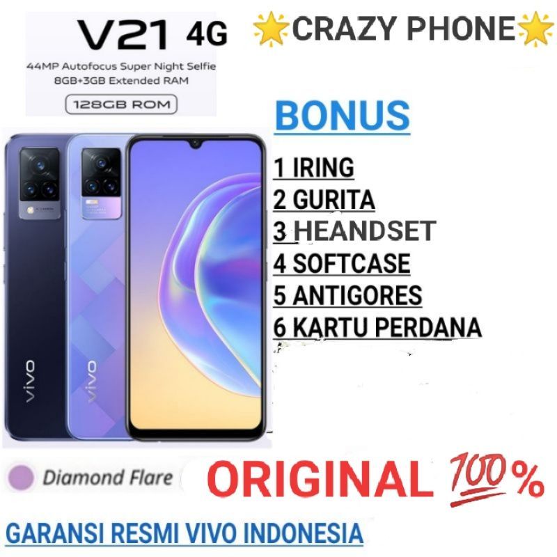 VIVO V21 4G RAM 8/128GB & 8/256 GARANSI RESMI VIVO 12 BULAN