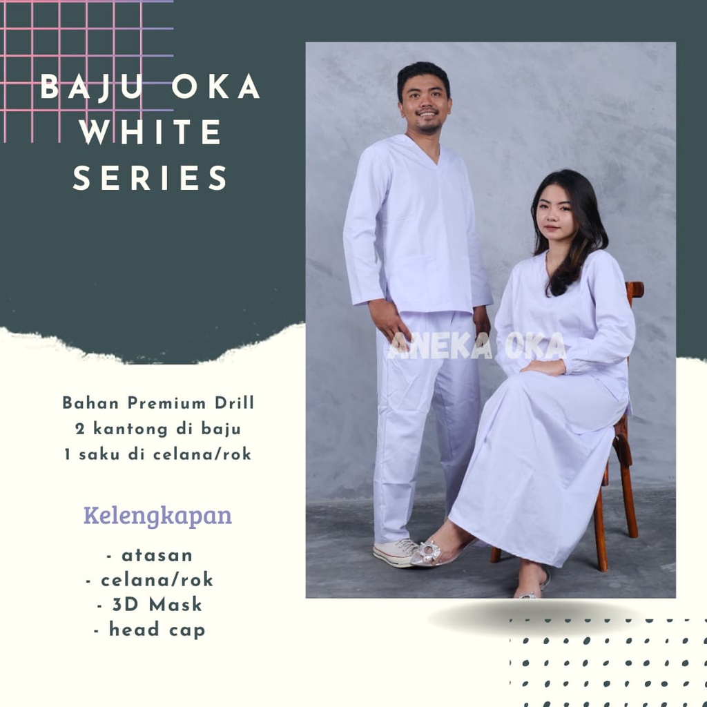 Baju Ok Oka PUTIH Premium Drill | Doctor's Scrub APD Perawat Nakes Petugas Medis