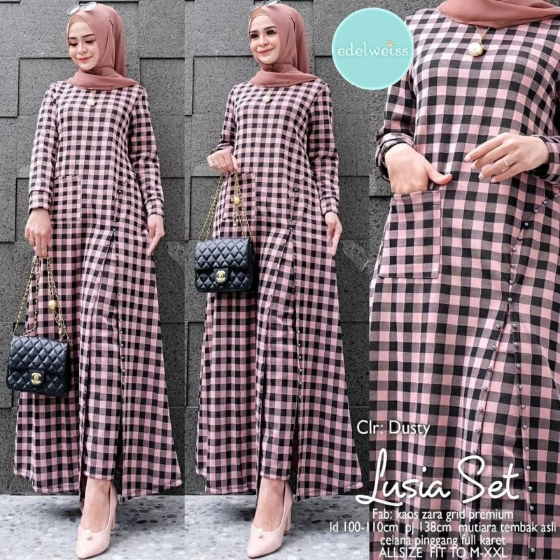 setcel/ baju setelan celana lusia set matt kaos zara grid premium