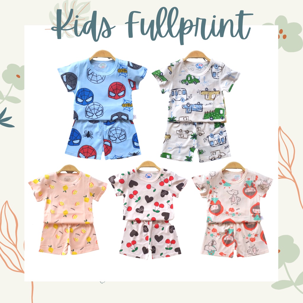 MBSS - Setelan Bayi Pendek FULLPRINT KL / Baju Anak Unisex Setelan Pendek Anak / Baju Bayi Import A121