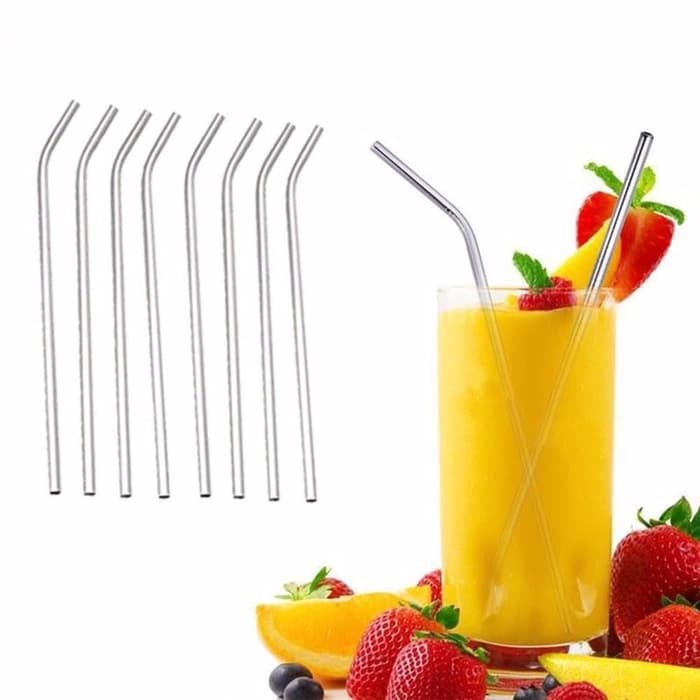 1pc Reusable Sedotan Stainless Steel Straw Model Melengkung