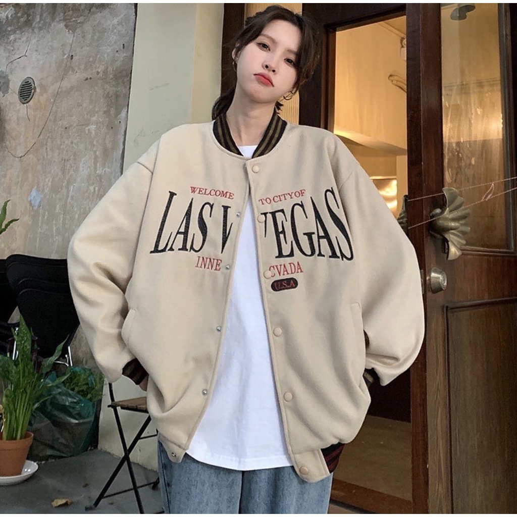 LAS VEGAS Jacket Varcity Baseball Oversize Pria Wanita Sweater Bisbol Kekinian Gaya Casual OOTD Korean