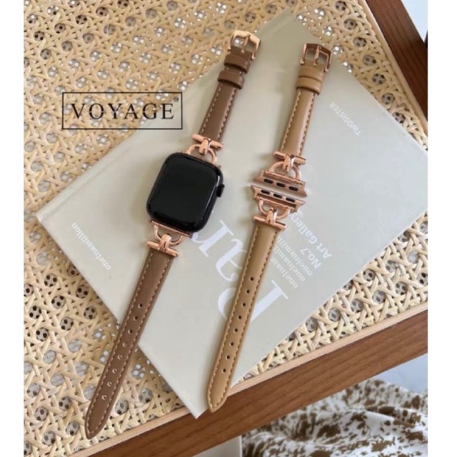 VOYAGE Rose stainless leather Strap Fashion Wanita Tali Jam tangan Apple Watch series 8 ultra 5 3 6 7 38mm 41mm 45mm kulit Slim