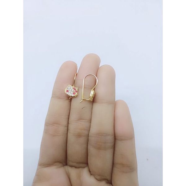 anting anak perak asli lapis emas/ anting kait hello kity mata/anting anak silver asli 925/anting kait anak fashion/anting anak terbaru