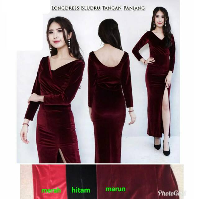 Mfs GH-13 long dress bludru tangan panjang