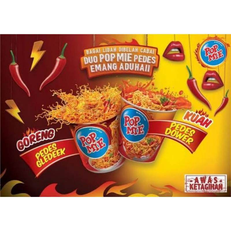 

Pop mie dower/Pop mie Gledek/Pop Mie Pedas Dower Rasa Ayam 75gr/Pop Mie Pedas Gledek 75gr