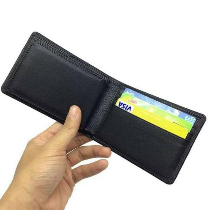 Dompet Kulit Asli Model Mini Slim Ukuran Kecil 8X10 CM Warna Hitam