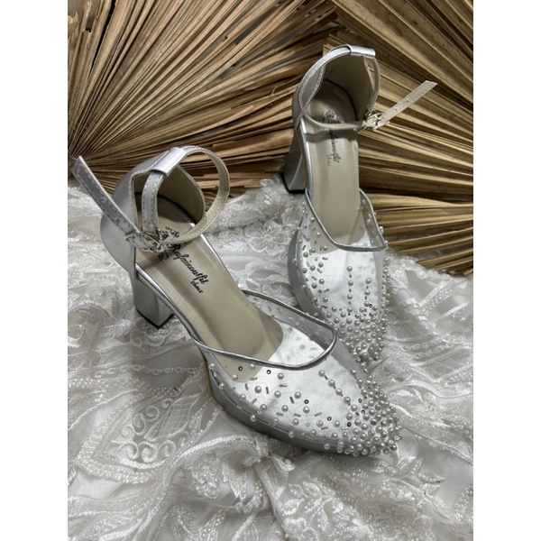 sepatu Rafaizoutfit sepatu wanita wedding zee silver tali 9cm tahu