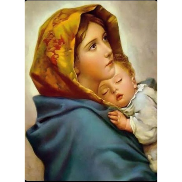 DIY paket kristik bunda maria gendong bayi yesus virgin Mary child Jesus cross stitch kit full 14ct