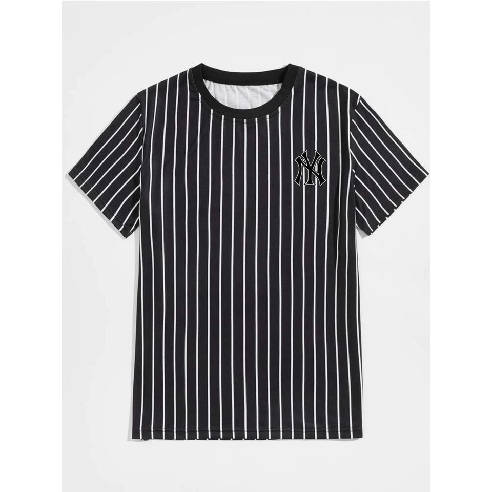 Kaospolos - Kaos stripe distro logo New York | kaos belang belang salur T shirt | kaos pria