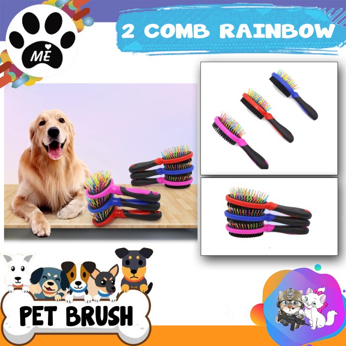 Pet Grooming Brush &quot;2 COMB RAINBOW&quot; Sisir Sikat Hewan