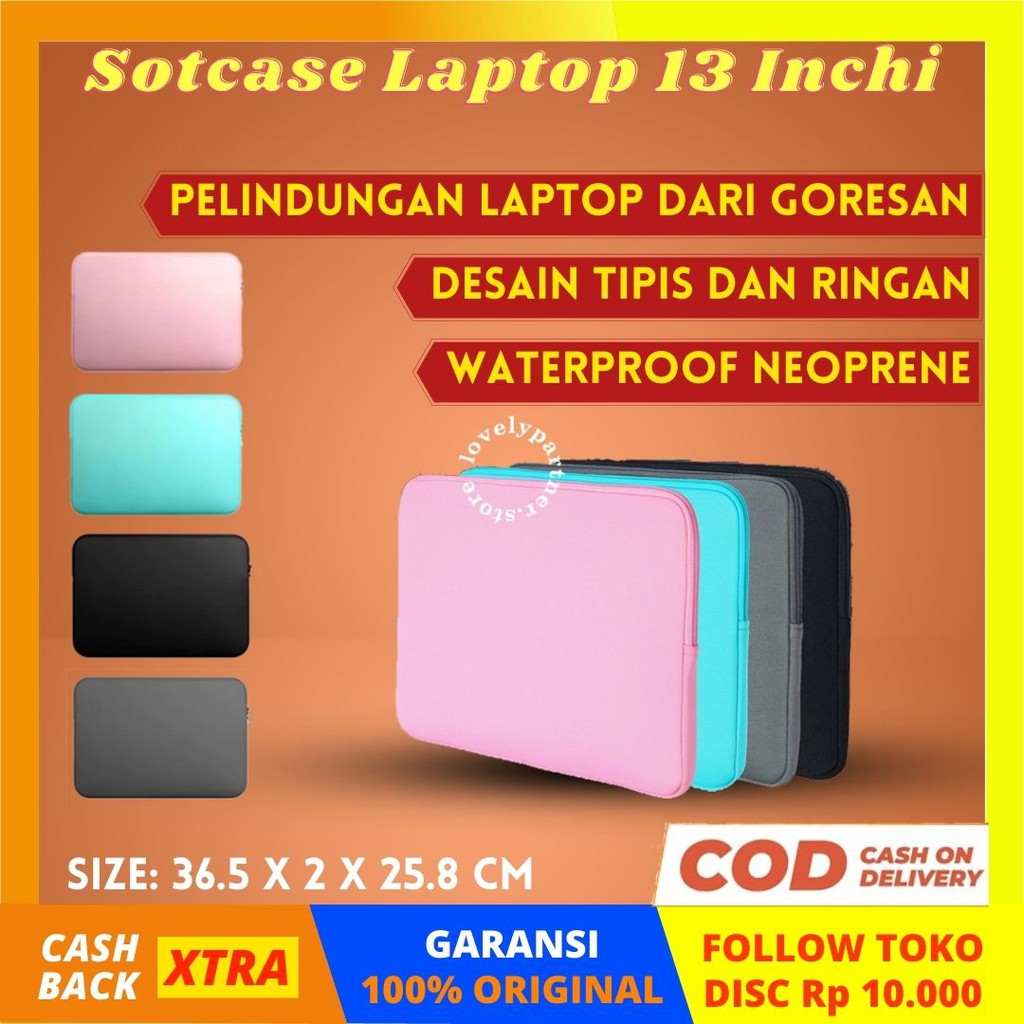 PL03 Softcase Laptop Notebook 13 inchi Inch Pelindung Leptop Asus Macbook Note Mac Book Buku Kantong Zipper Polos Soft Case Anti Gores Retak Pecah Lenovo Acer Silikon Silicone Import Laki Perempuan Wanita Pria Cowok Cewek Anak Kerja Jalan Sekolah 14 Murah