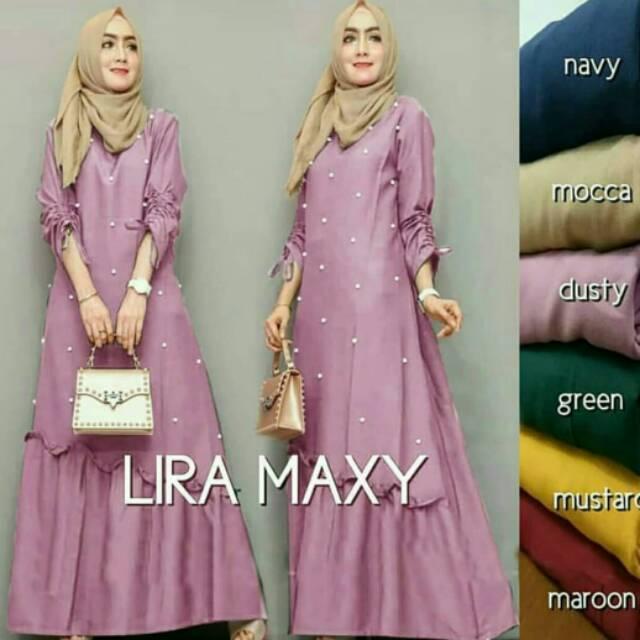 NS Lira maxi Baju Muslim Wanita Modern Ada Mutiara Gamis Gaun Syari Kondangan dan Pesta