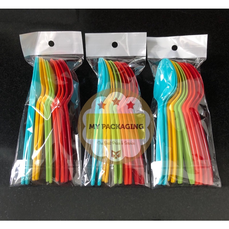 PREMIUM SENDOK MAKAN PLASTIK / GARPU MAKAN PLASTIK - Isi 10 pcs