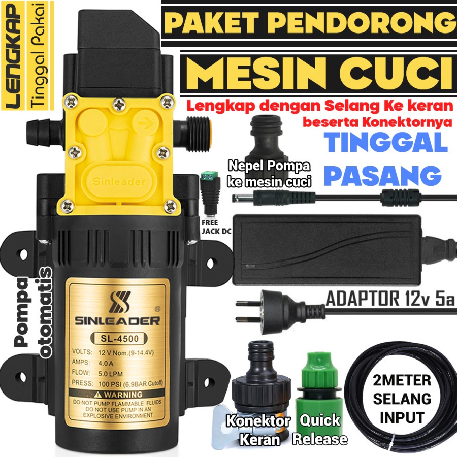 Paket Lengkap Pendorong Mesin cuci otomatis Pompa SL 4500 dengan selang input 2 Meter - SL4500 DRAT