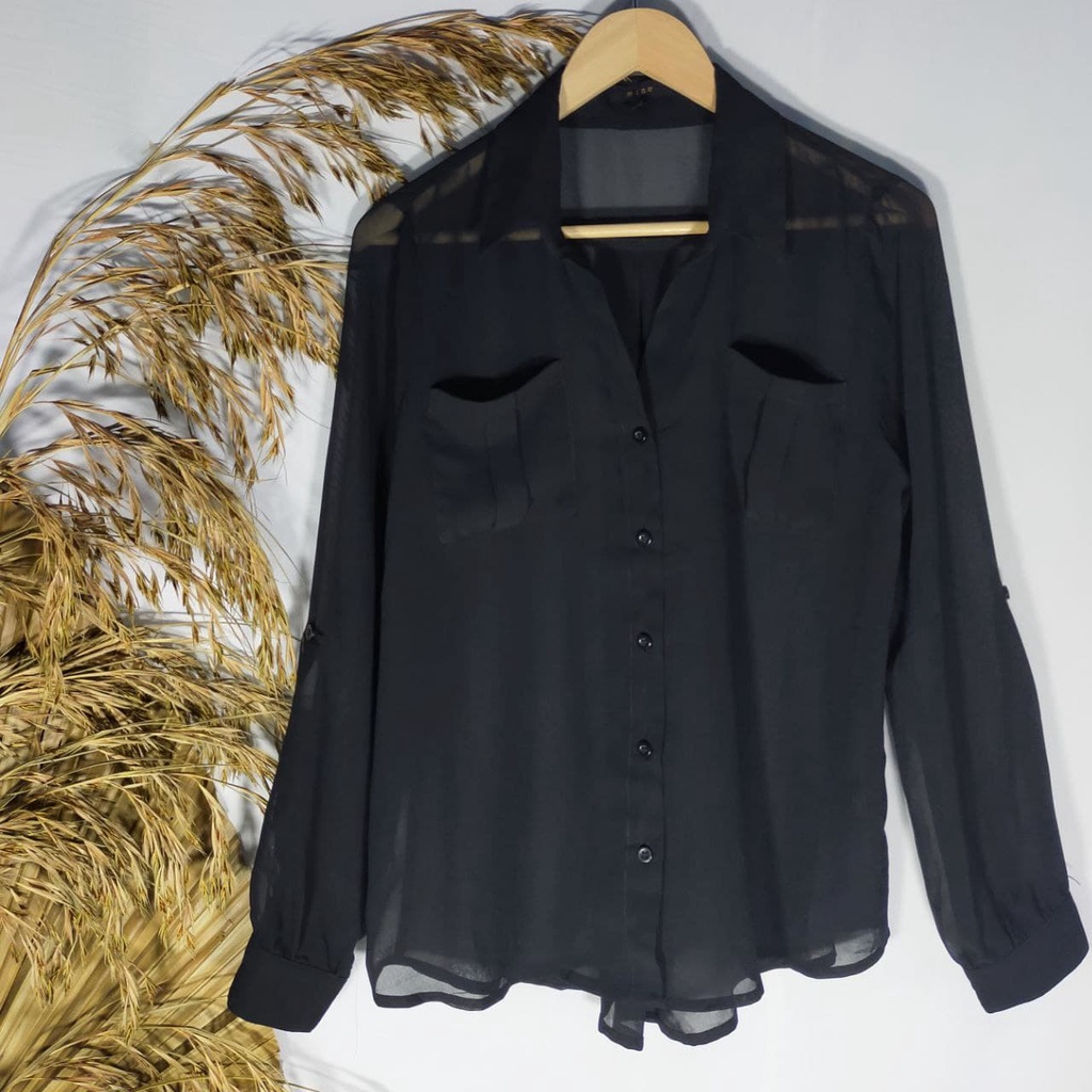 Long Shirt Polos Atasan Kemeja Wanita Lengan Panjang Sifon