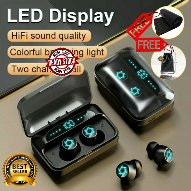 HEADSET EARPHONE BLUETOOTH WIRELESS EARBUDS POWER BANK