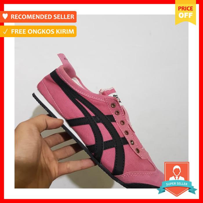 Sepatu Asics Onitsuka Tiger Kanvas Slip On Pink Hitam 36 40