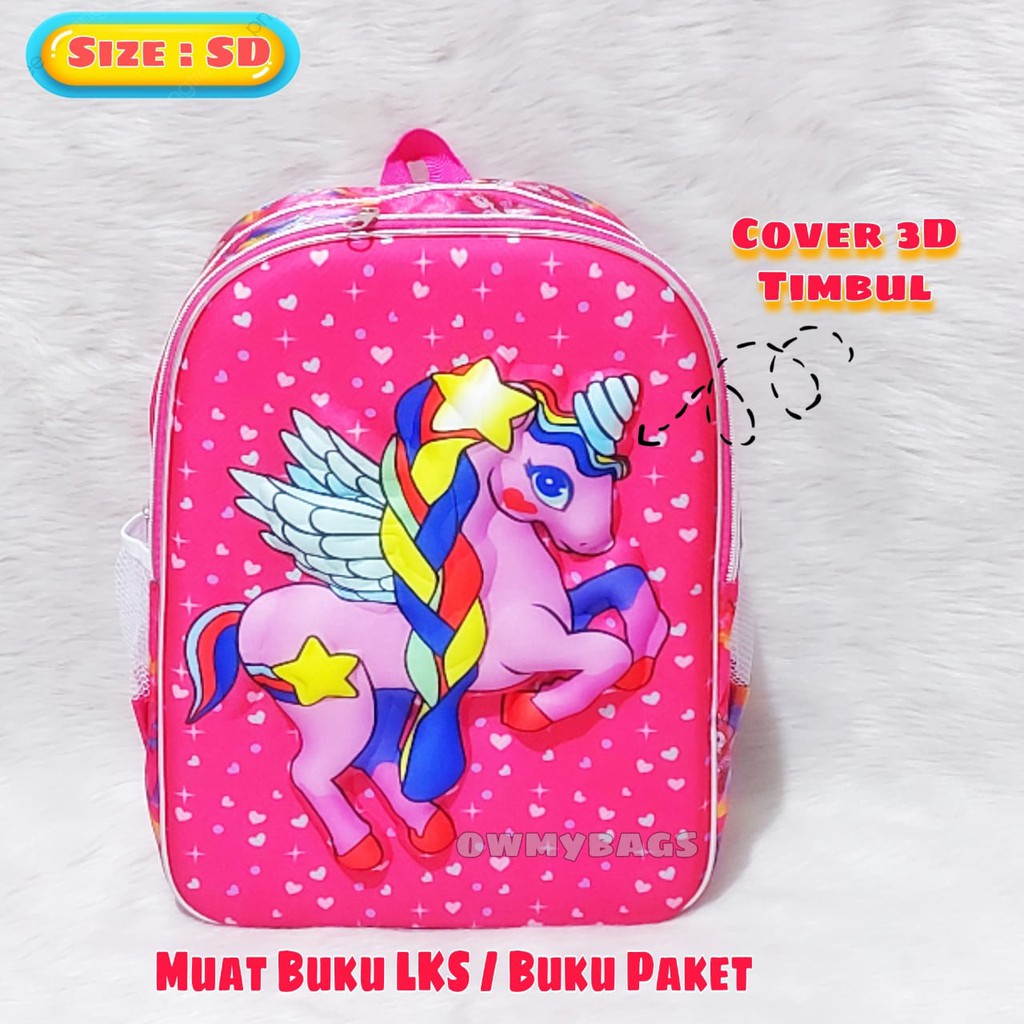 Tas Sekolah Anak Unicorn 3 Dimensi Gratis Set Alat Tulis / Ransel Unicorn / Tas Karakter Anak