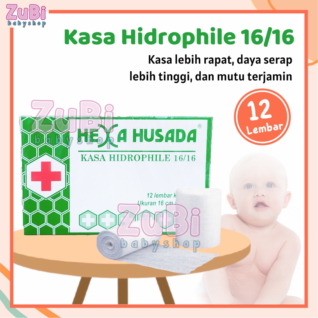 Kasa Hidrofil Hexa Husada 12pcs Kapas Gulung Steril Kain Perlengkapan Kesehatan Bayi Baru Lahir Pera