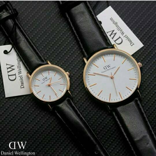 Terlaris jam tangan couple dw kulit / jtr 700 hitam