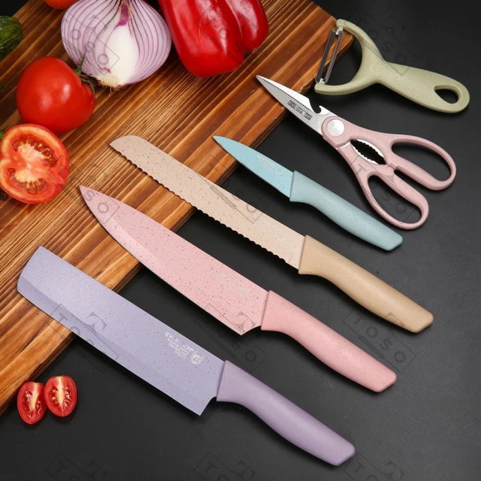 SET PISAU DAPUR 6 IN 1 EVCRIERH CORRUGATED KITCHEN KNIFE SET ER-0278 promo