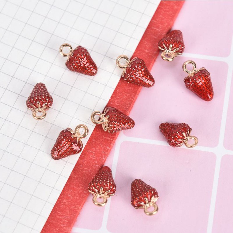 Hbid Glory 10Pcs / Set Liontin Enamel Bentuk Strawberry Bahan Alloy Untuk Membuat Perhiasan DIY