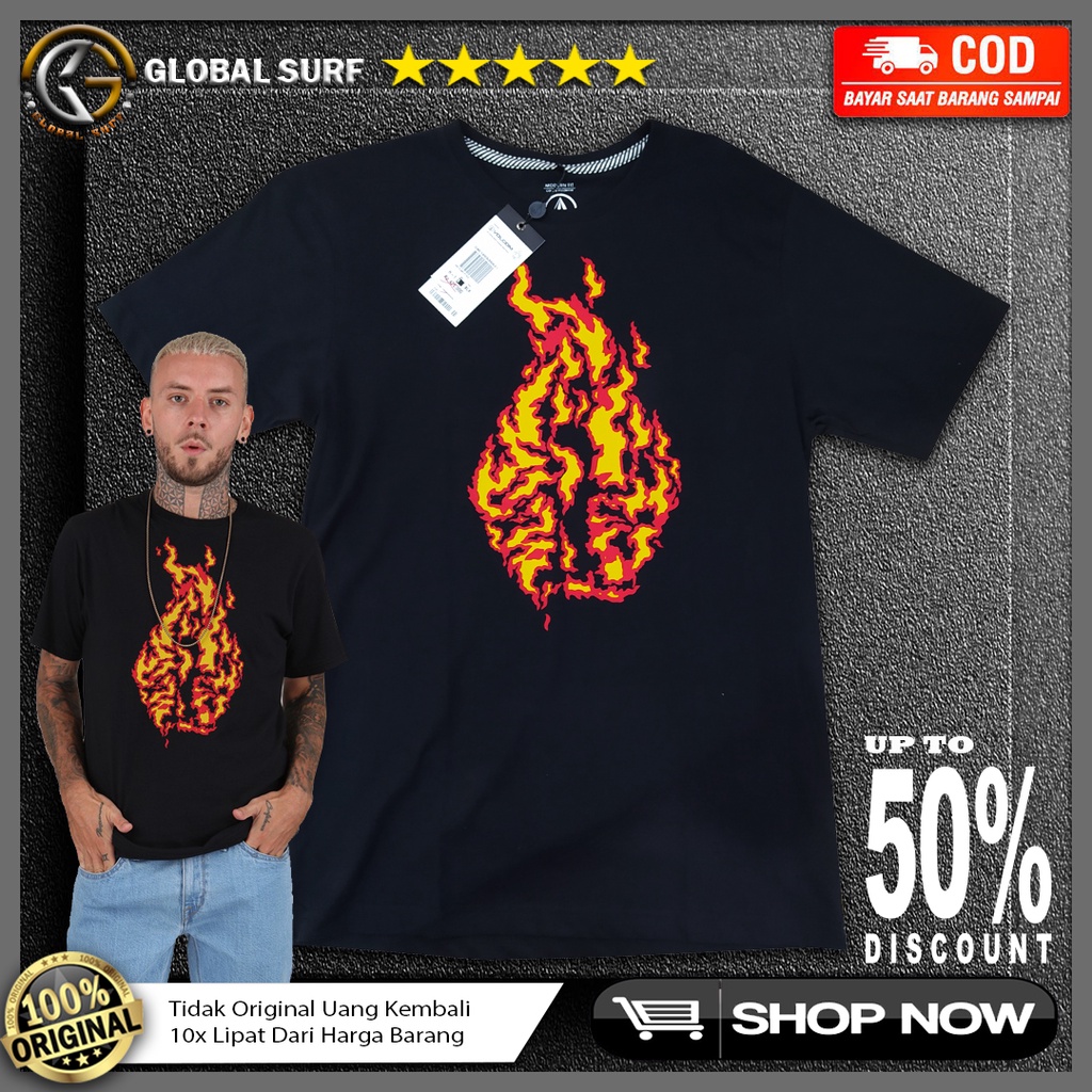 Kaos Volcom Original Hitam Polos Print Logo Depan Regular Fit Surf Baju Pria Casual Nuansa Holiday