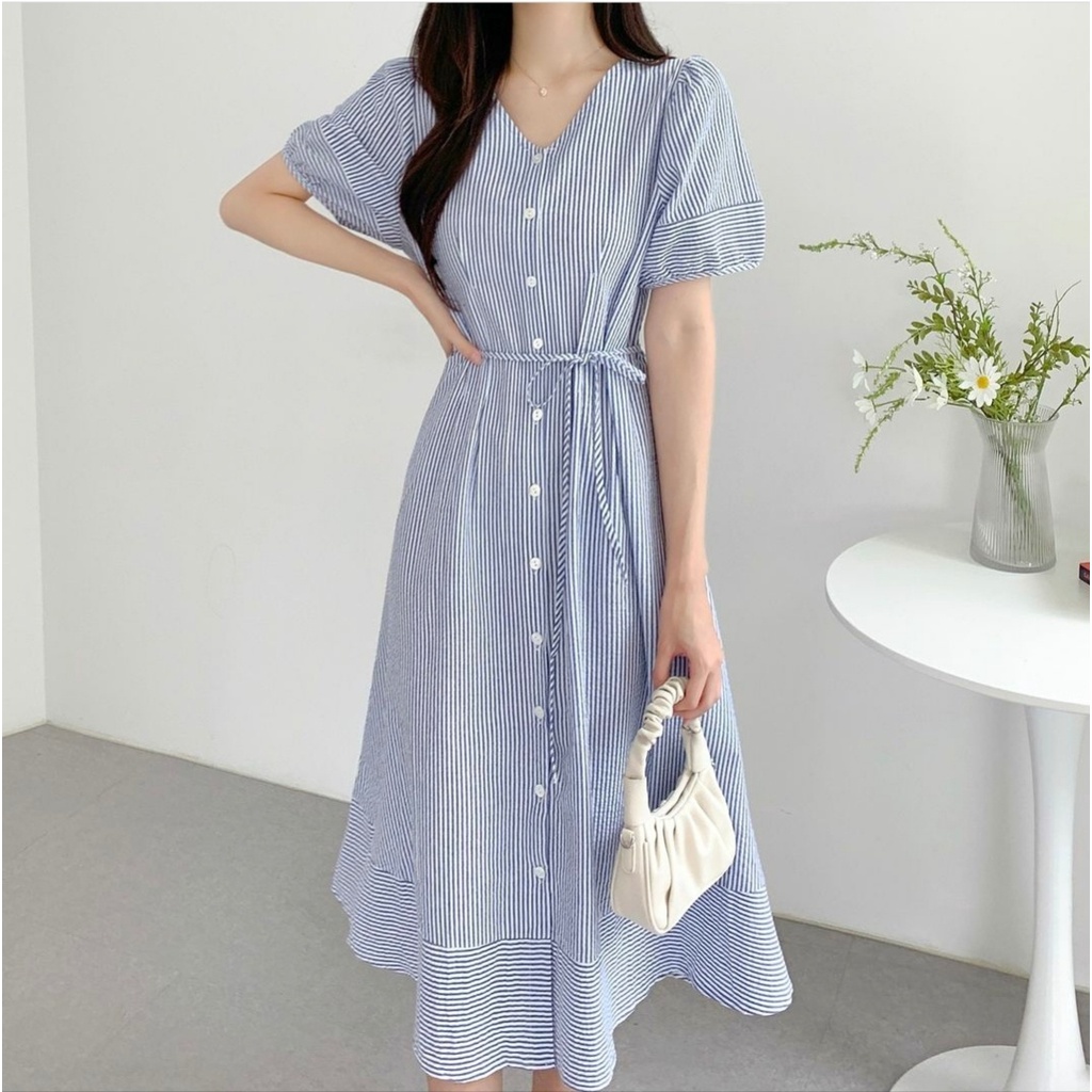 [MCFK] Dress Faila / Dress Wanita Korea / Dress Salur / Dress Pesta / Baju Dres Wanita Terbaru / Dress / Casual Dress