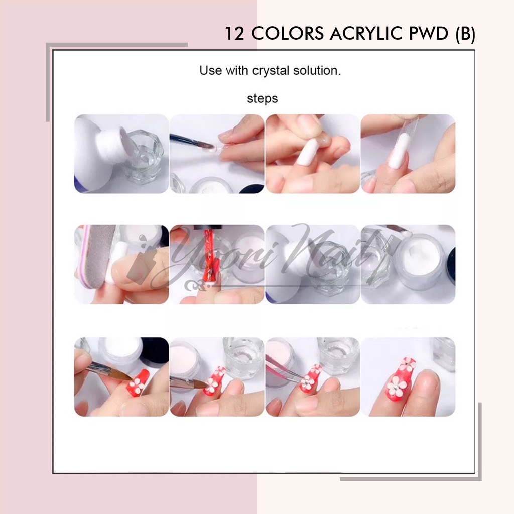 Acrylic powder set 12 warna bubuk akrilik nail art 12w