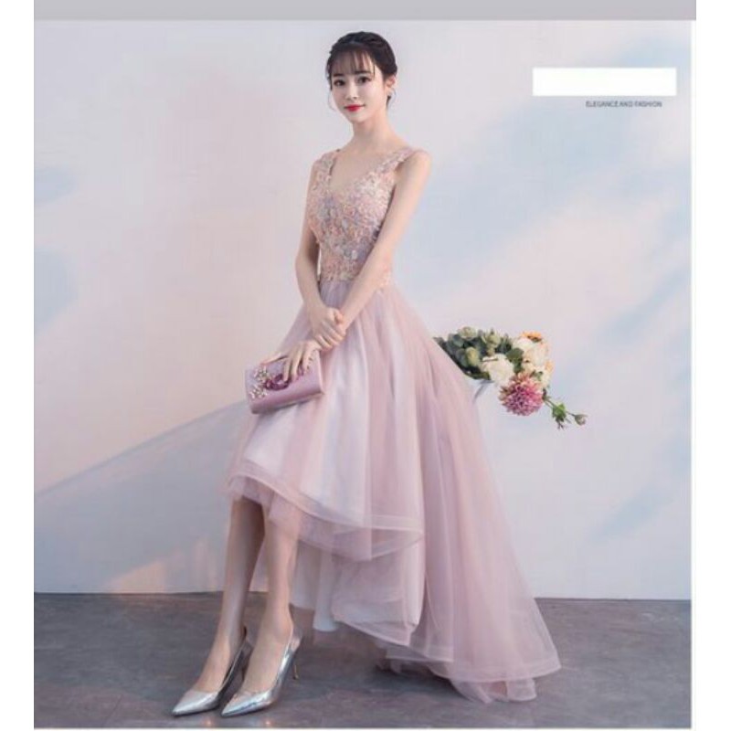DRESS PINK LACE DEWASA PANJANG BELAKANG / GAUN PESTA DEWASA PANJANG BELAKANG 13434 ESME