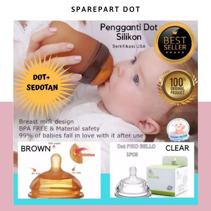 Sparepart Dot+sedotan Silikon (tanpa botol) untuk Botol Susu PIKO BELLO premium