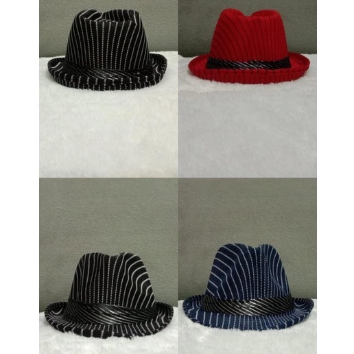 Topi Koboy Fedora Jazz Vintage Motif Salur Murah