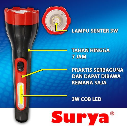 Surya Lampu Senter LED Super Terang SYT L3W + 3W COB Light LED Rechargeable 7 Hours