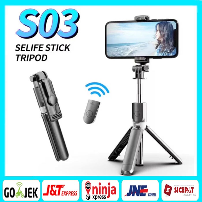 BBS TONGSIS Selfie Bluetooth LED S03-S / TRIPOD 3IN1 SELFIE STICK BLUETOOTH REMOTE CONTROL S03/S03-S Tongsis Bluetooth Magic + Tripod Selfie stick support ios android dudukan GoPro