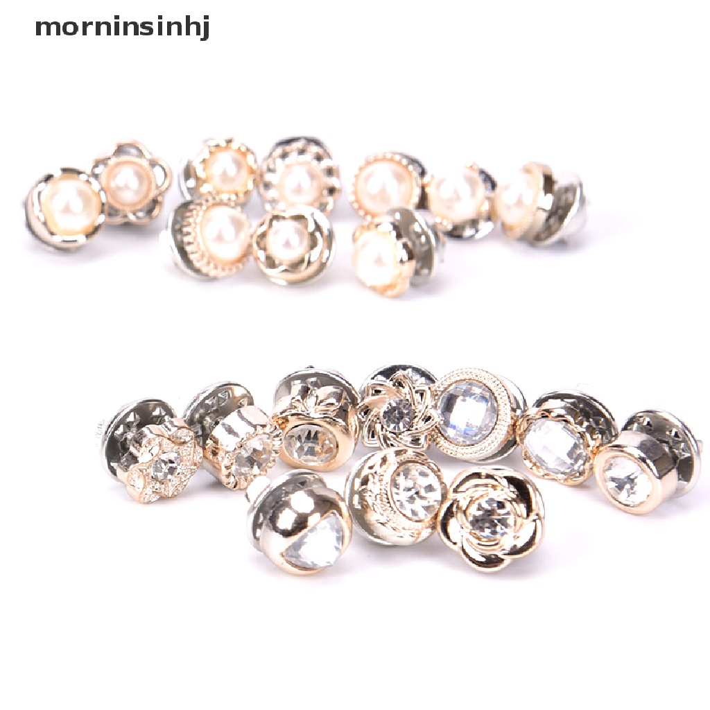 Mornin 10pcs / Set Bros Pin Bunga Mini Hias Mutiara Kristal Aksesoris Kerah Kemeja Wanita