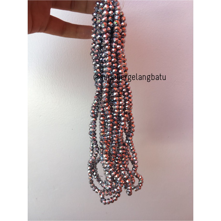 Crystal Ceko Doff 6mm SILVER PERAK kristal bahan gelang kalung olshop spacer aksesoris fashion cewek