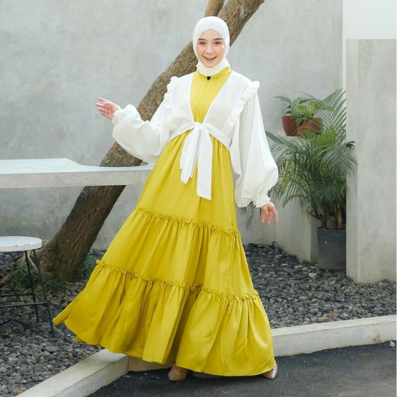 Gamis ouhter 2 in 1 bahan moscrepe premium XL LD 105 dress gamis moscrepe pakaian wanita gamis busui