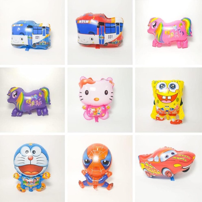 GROSIR 50 BIJI Balon Foil CAMPUR RANDOM TAYO HELLO KITTY SPONGEBOB DORAEMON SPIDERMAN MOBIL CARS - G