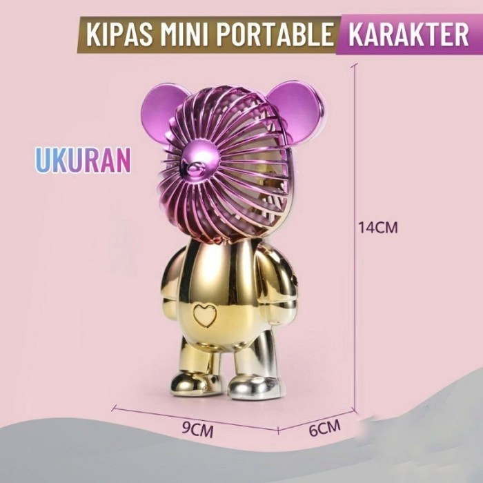 VIRAL KIPAS ANGIN BEAR BRICK KIPAS PORTABLE MINI FAN KARAKTER RAINBOW