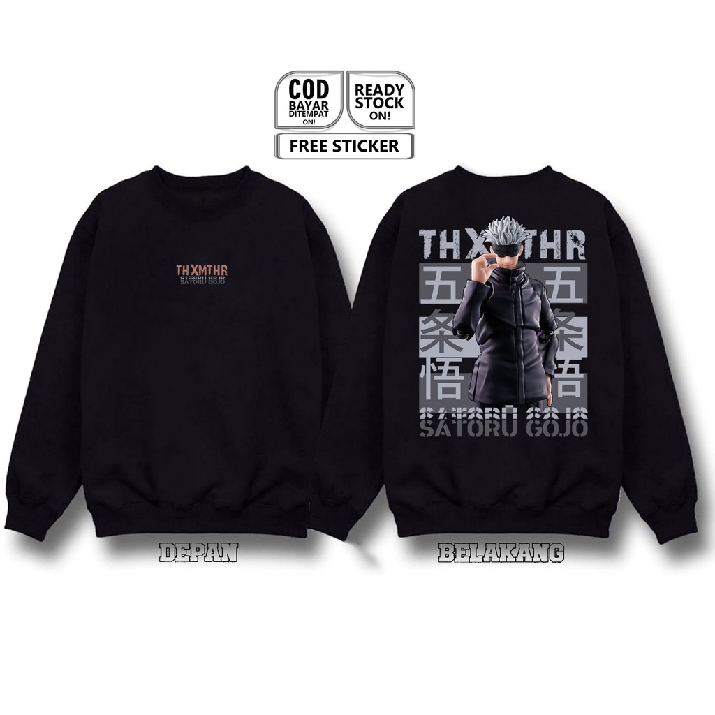 SWEATER CREWNECK SATORU GOJO ANIME JUJUTSU KAISEN THE SIX EYES BAJU JEPANG ITADORI YUJI RYOMEN  SIGN