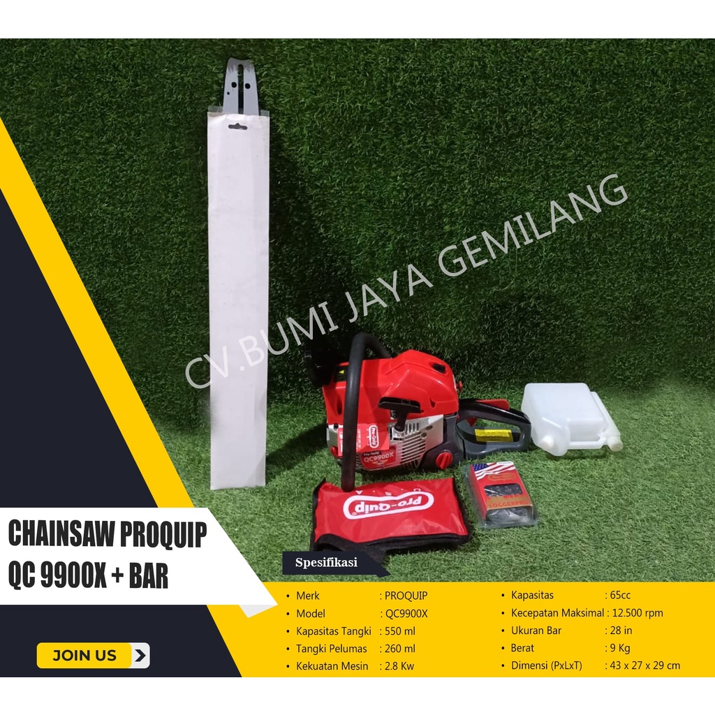 MESIN GERGAJI KAYU / CHAINSAW PRO QUIP QC 9900X + BAR