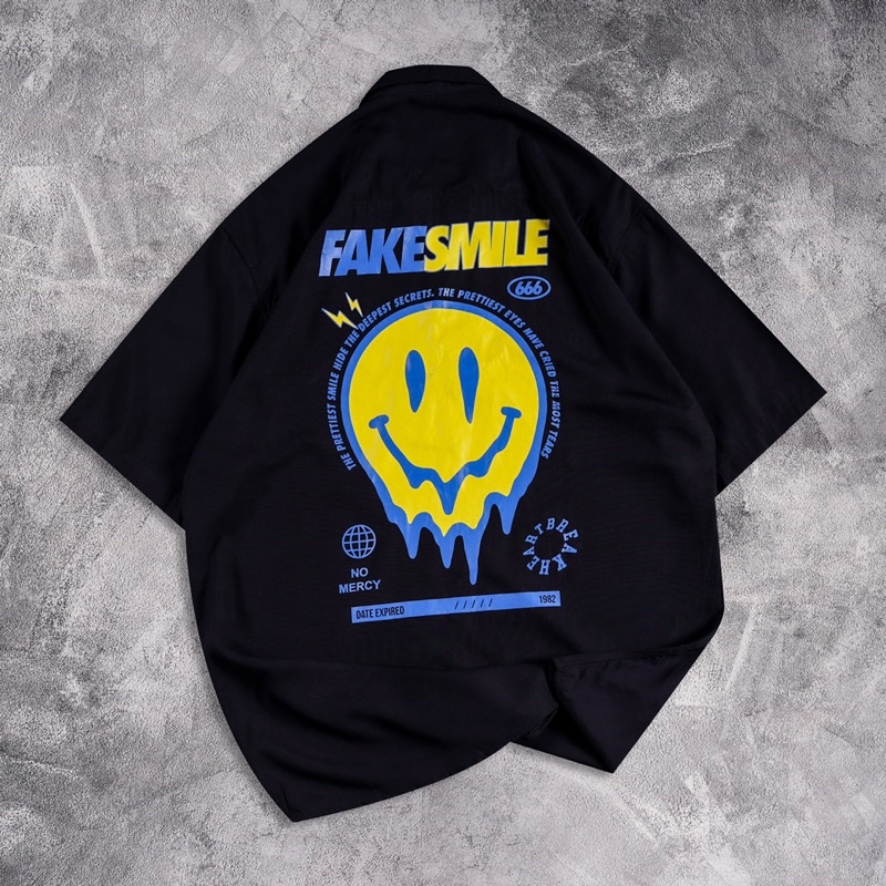 [N00613] Kemeja Distro Full Print Motif FAKE SMILE : CC XXX