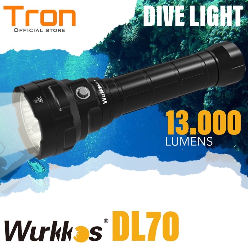Wurkkos DL70 Scuba Senter LED Diving Selam 4x Cree XHP50.2 3V 13000 Lumens 505 Meter
