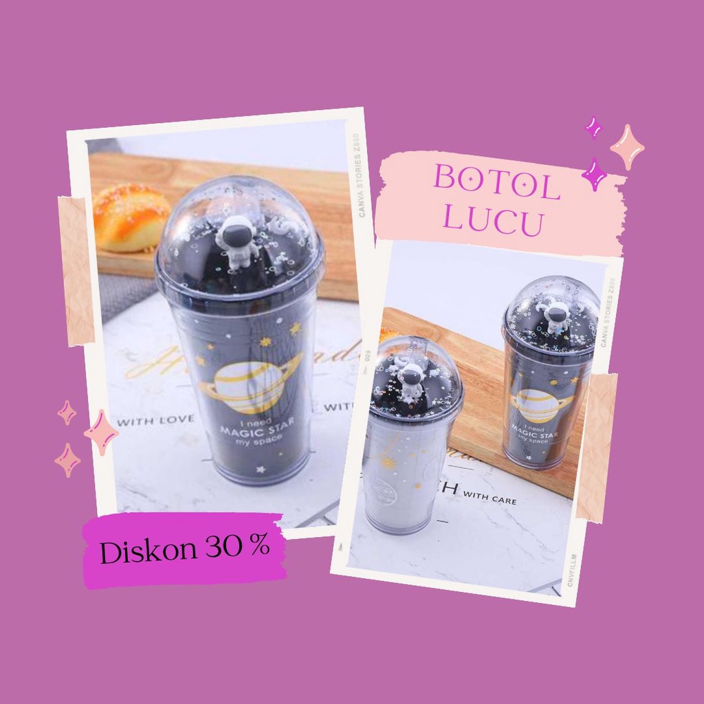 Botol Minum Lucu Tumblr Gelas Minum Planet Botol Minum Planet Glory Free Sedotan 420Ml -Wonderdekorasi