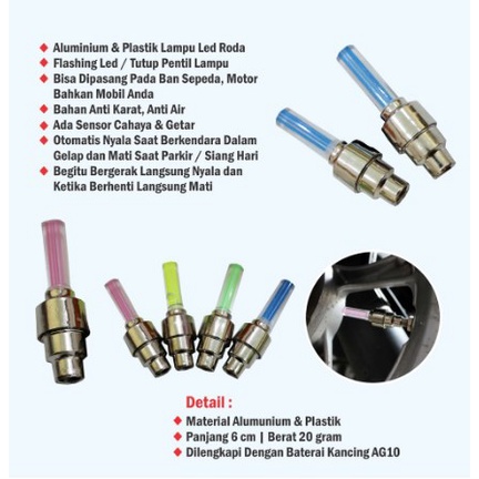 Tutup Pentil LED Menyala 7 Warna Warni Motif Rainbow /Tutup Pentil Ban Roda Lampu Led Motor Mobil Se