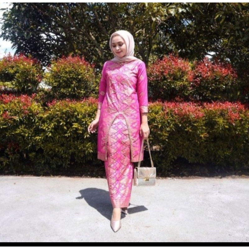 SETELAN BATIK SONGKET PALEMBANG PINK