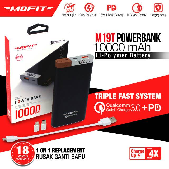 M19T MOFIT Power Bank 10000mAh Real Capacity Fast Charging 3A Quick Charger ORIGINAL Full Besi