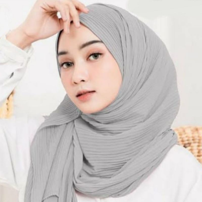 DISKON.! Pashmina FULL PLISKET || Pleated Shawl-Silver